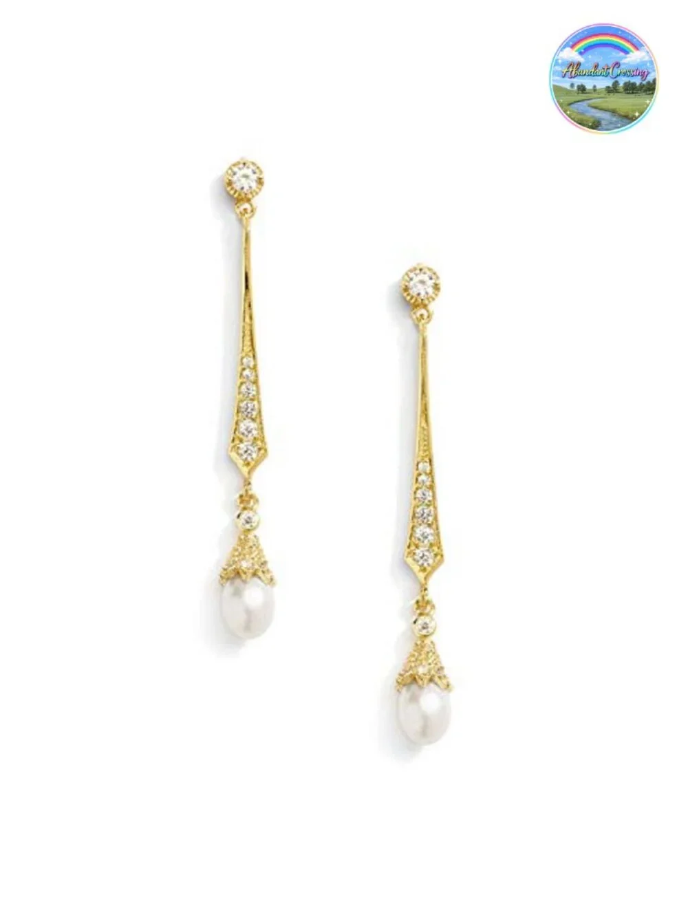 Cultured Freshwater Pearl Dangle Earrings with Cubic Zirconia, 2 Inch Bridal